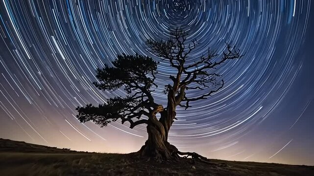 Star Trails Encircling Ancient Tree: A Night Sky Masterpiece