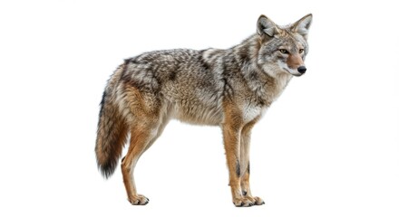 Fototapeta premium Coyote standing isolated portrait on white background