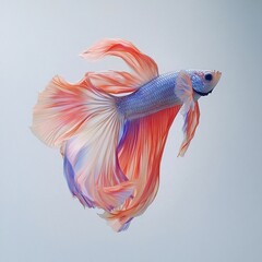 Fototapeta premium Stunning Halfmoon Betta Fish with Orange and Blue Fins Swimming Gracefully