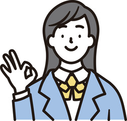 笑顔で喜んでいる女子高校生のシンプルな上半身のイラスト素材