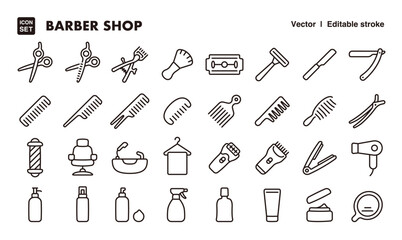 Barber shop line icon set. Vector editable stroke icon.