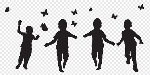Playing children silhouette. Happy Children Playing Icon Symbol and Sign.