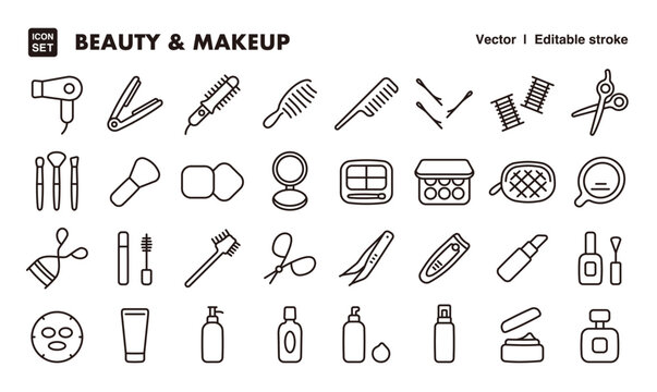 Beauty and makeup line icon set. Vector editable stroke icon.