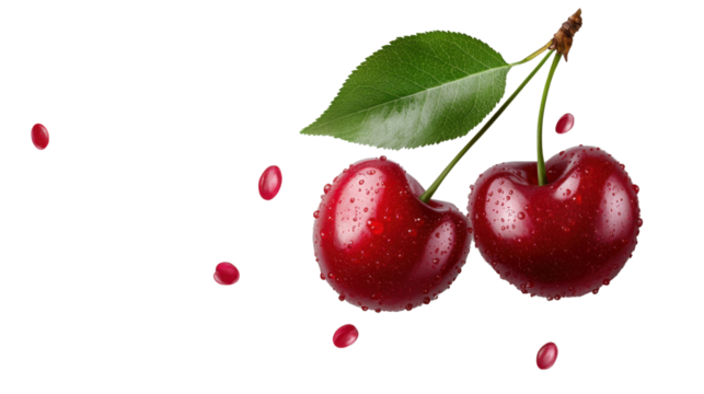 cheery with leaf on white background