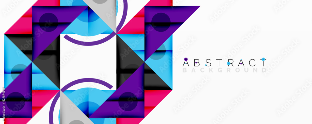 Fototapete Geometric shapes, vibrant colors, modern design. Overlapping elements create dynamic visual effect. Minimalist aesthetic.