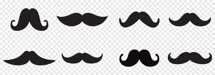 Mustache Icon Set. Vector illustration isolated on transparent background. Classic Mustache, Fathers Day Symbol. Italy Mustache Icon, Vector Illustration.