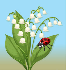 Ladybug on Lily of the Valley Illustration