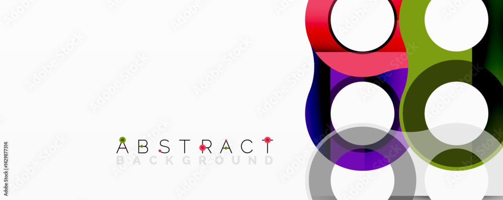 Poster Colorful overlapping circles create modern abstract design. Bright hues, geometric shapes, clean lines define composition.