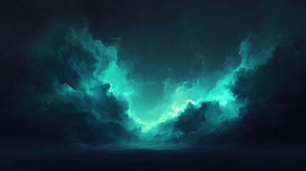 Fototapeta premium A vibrant, otherworldly sky filled with glowing teal clouds.