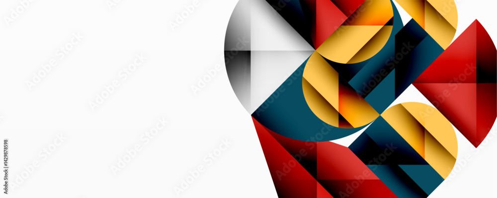 Aufkleber Abstract geometric composition. Shapes overlap, creating dynamic visual effect. Red, gold, navy, white dominate design.