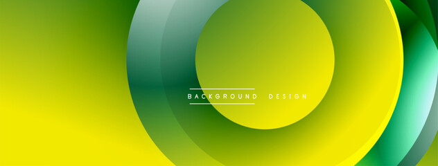 Abstract green yellow layers create dynamic circular design. Modern background suitable for presentations, websites.