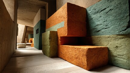 Textured Brown Wood and Orange Brickwork Fusion in Wide-Angle Composition – Inviting Visual for Sustainable Building Material Branding
