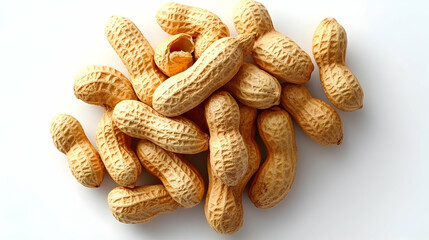 Peanuts in shells on white background, food photography for recipe or packaging