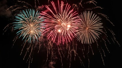 Colorful fireworks exploding at night