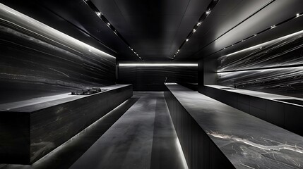 Obraz premium Sophisticated dark kitchen design featuring marble countertops and sleek cabinetry