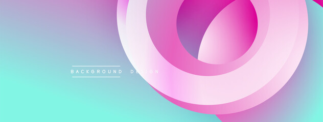 Abstract pink, purple gradients form layered circles. Turquoise hues blend into lavender creating smooth transitions. Minimalist design.
