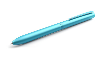A blue pen with a silver tip