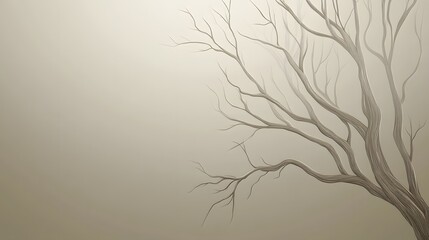Abstract Bare Tree Branches in Foggy Landscape
