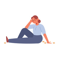 Losing Money Woman Sit Sad Empty Pocket Broke Finance Cartoon