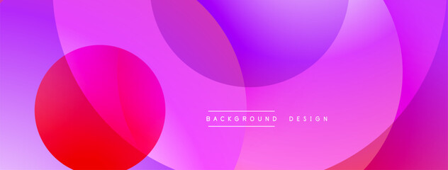 Abstract background features overlapping circles, vibrant pinks, purples. Modern design, smooth gradients create dynamic visual effect.