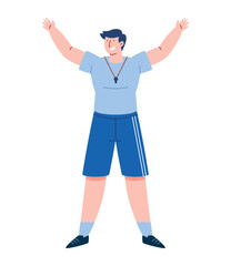 Gym Teacher Male Cheerful Pose Fitness Coach Character Sport