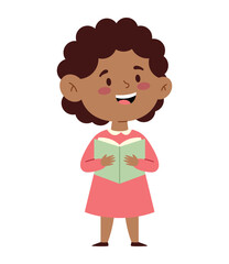 Preschool Girl Reading Book Smiling Character Classroom Child School