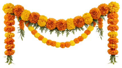 Traditional Marigold Garland on Transparent Background"
