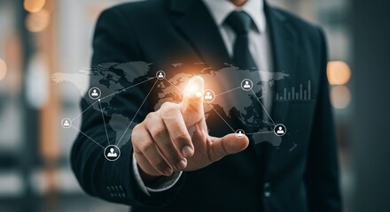 Businessman choosing customer by Analysis and data network exchange customer. HR recruitment and global outsourcing