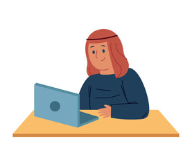 Muslim Teacher Laptop Online Learning Desk Character Education Hijab