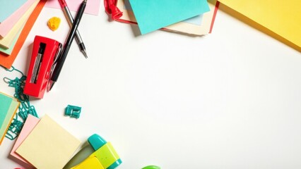 Highlighters and pens in circle layout on desk