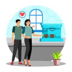 Making hot espresso with the of a coffee machine.