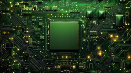 Fototapeta premium advanced green circuit board microchip technology for electronics and computing innovation