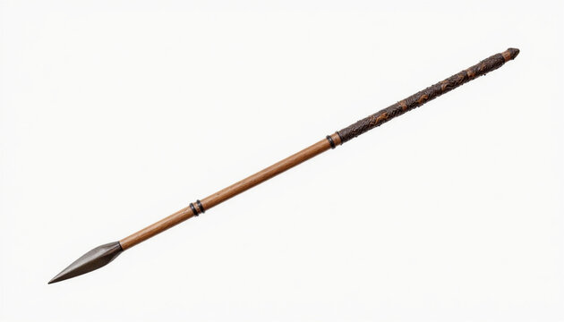 traditional African iklwa spear with wooden shaft and sharp metal tip, showcasing intricate craftsmanship and cultural significance