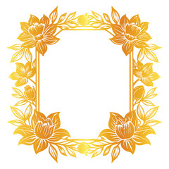 golden lineart flower and floral with copyspace frame on white background. can be used as invitation card for wedding, birthday and other