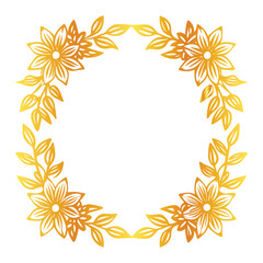 golden lineart flower and floral with copyspace frame on white background. can be used as invitation card for wedding, birthday and other