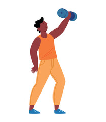 Gym Trainer man Lifting Dumbbell Fitness Strength Coach Cartoon