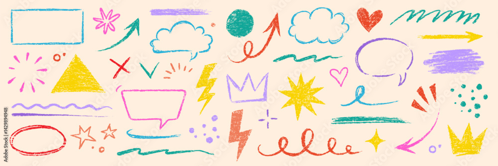 Aufkleber arrow line hand drawn brush sketch element set. grunge square, heart, arrow element scribble line br