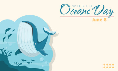 World Oceans Day Template. Beautiful life in the sea. Copy space