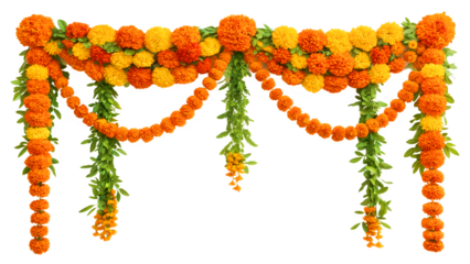 Traditional Marigold Garland on Transparent Background"