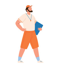 Gym Teacher Bearded Coach Holding Clipboard Fitness Training Sport