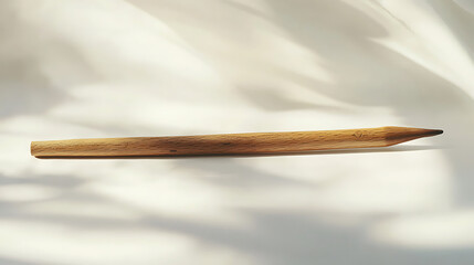 A wooden pencil is sitting on a white surface