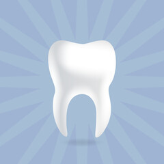 Minimalist vector illustration of a white healthy tooth with clean blue background. Perfect for dental care promotion, oral hygiene, clinic advertisement, or health campaign
