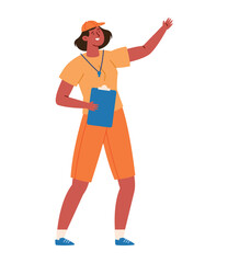 Gym Teacher Sport Instructor Woman Pose Clipboard Cartoon Coach