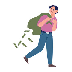 Losing Money Running Man Cash Fall Drop Bag Finance Crisis Cartoon