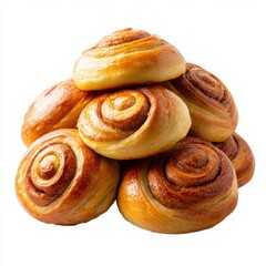 Fototapeta premium Pile of cinnamon rolls stacked high on white background