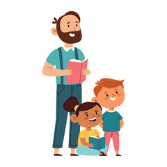 Preschool Teacher Male Reading Book With Children Group School Class