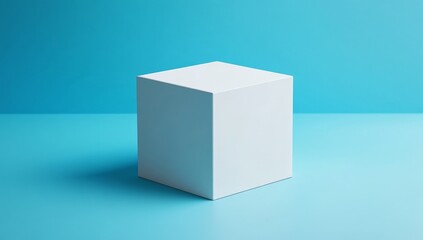 Fototapeta premium Blank white cube on a teal background (1)