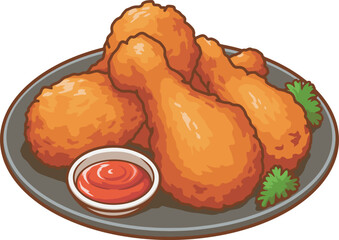 Fried chicken witch ketchup illustration