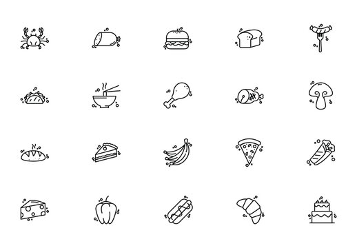 Black And White Minimalist Food Icons Set