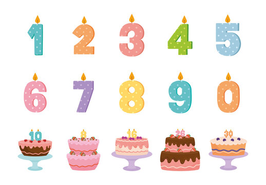 Colorful Decorative Birthday Cake Elements Illustration Set